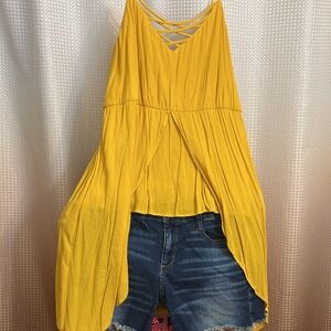 Flowy summer yellow dress up spaghetti strap top